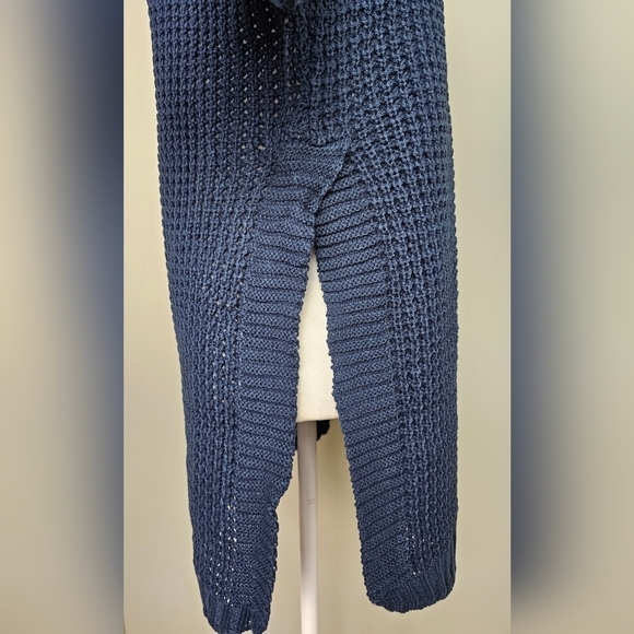 Lisa and Rose Cowl Turtle Neck Waffle Knit Slit Side Sweater Dress SMALL Navy - Picture 5 of 9
